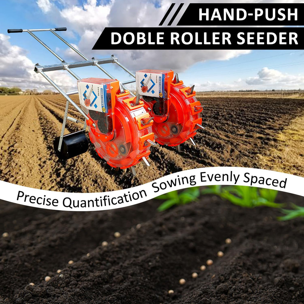 Garden Push Seeder Planter, Portable Hand-Push Dual Row Seeder, Precision Planter for Corn, Soybean, Peanut,Garden/Farm Use,8 Mouths (9 Mouths