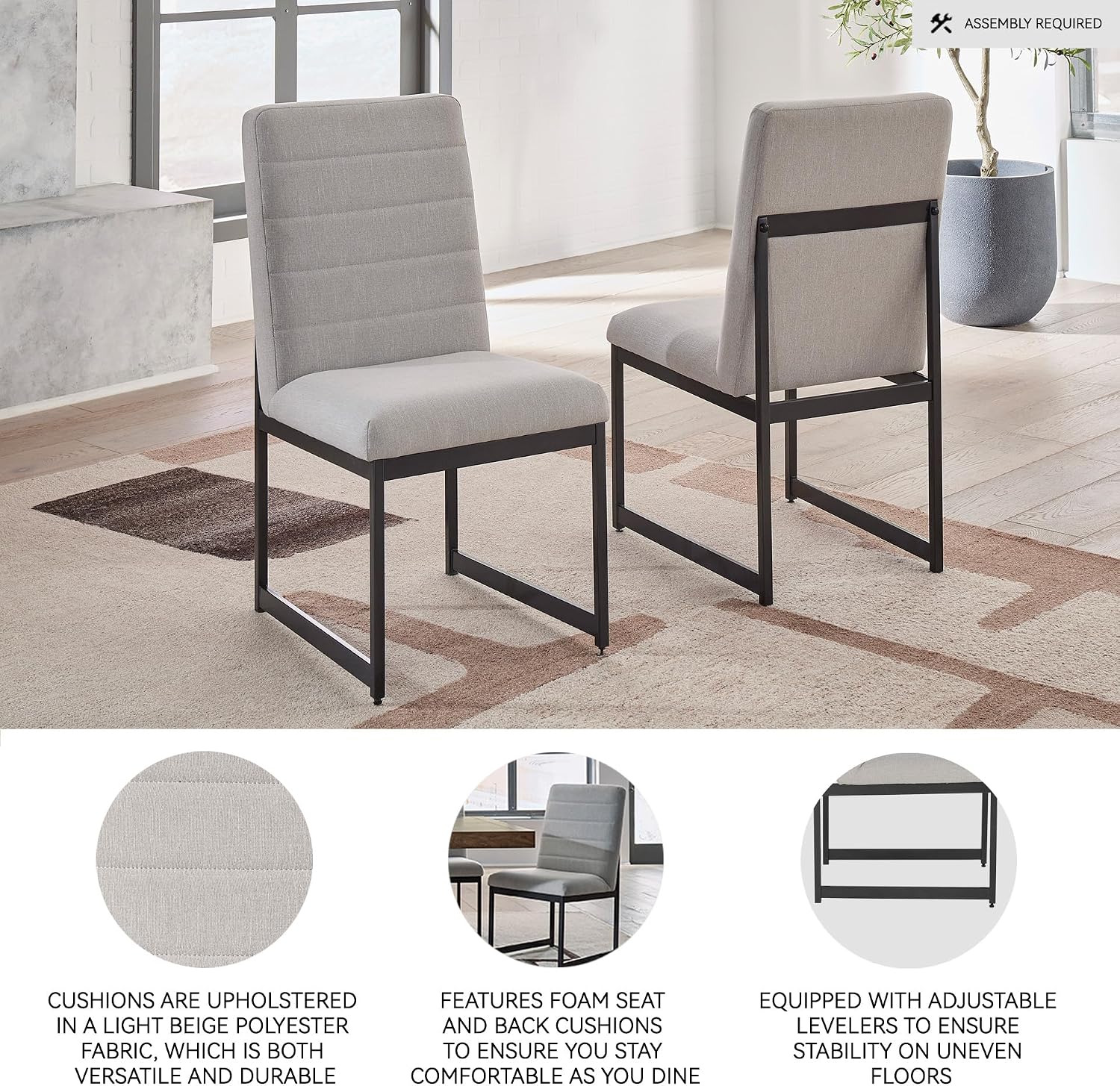 Signature Design by Ashley Tomtyn Modern Upholstered Dining Chairs, Set of 2, Light Brown & Black