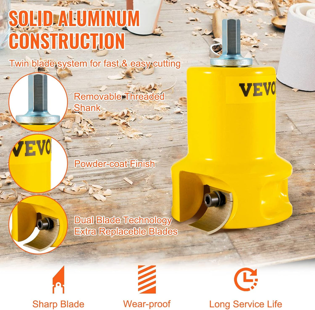 VEVOR Tenon Cutter, 1'/25.4mm & 1.5'/38mm & 2'/50.8mm, Premium Aluminum & Steel Log Furniture Cutter, with Dual Curved Blades & Button Screws Home Master Kit, Commercial Starter's Tool for Home DIY