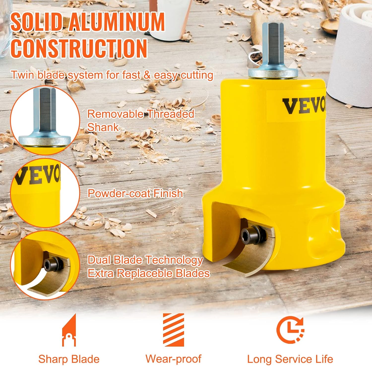 VEVOR Tenon Cutter, 1'/25.4mm & 1.5'/38mm & 2'/50.8mm, Premium Aluminum & Steel Log Furniture Cutter, with Dual Curved Blades & Button Screws Home Master Kit, Commercial Starter's Tool for Home DIY