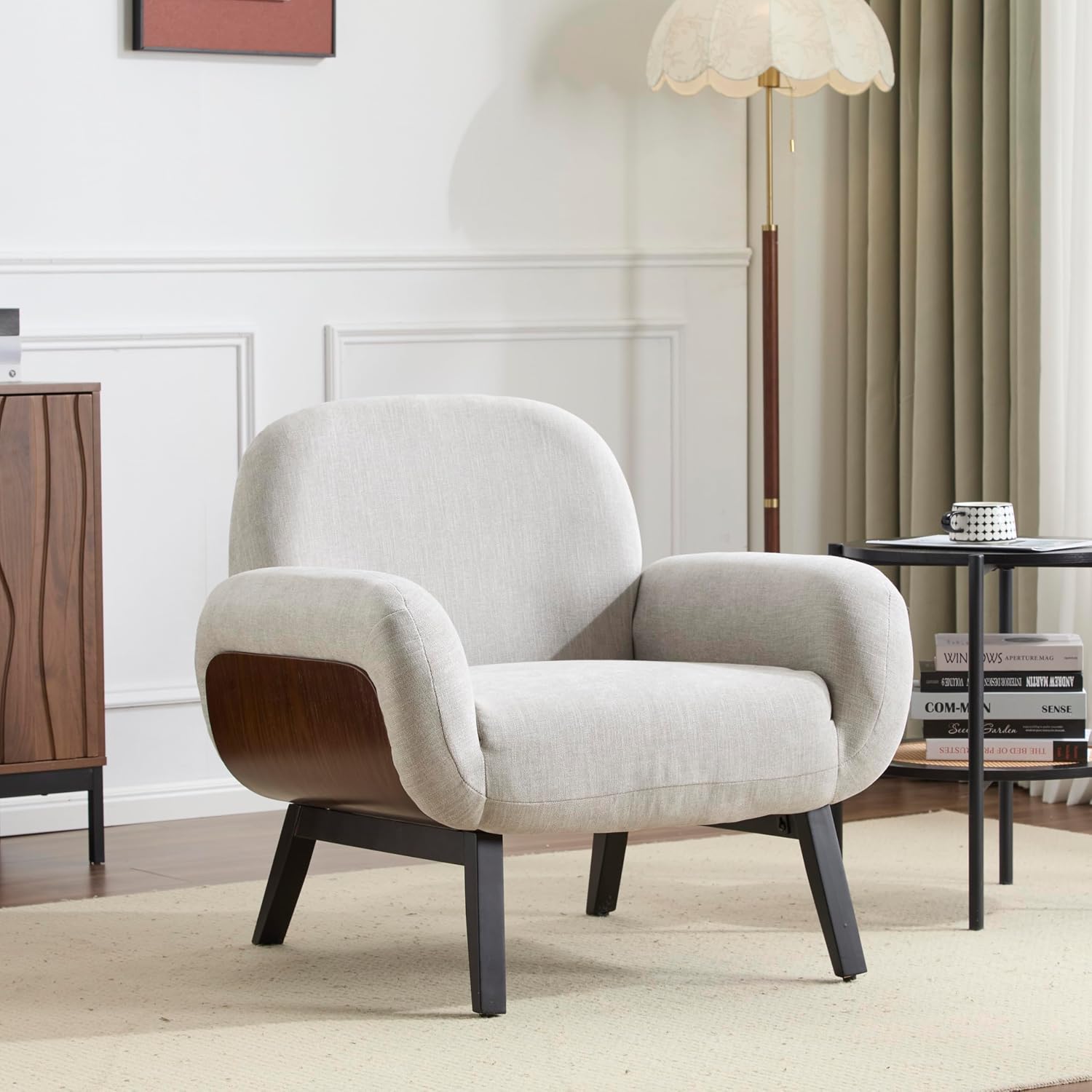 Christopher Knight Home Audrey Modern Fabric Upholstered Accent Chair, Living Room Low Profile Fabric Armchair, Wooden Comfy Reading Chair, Soft Seating Single Lounge Sofa, Light Grey