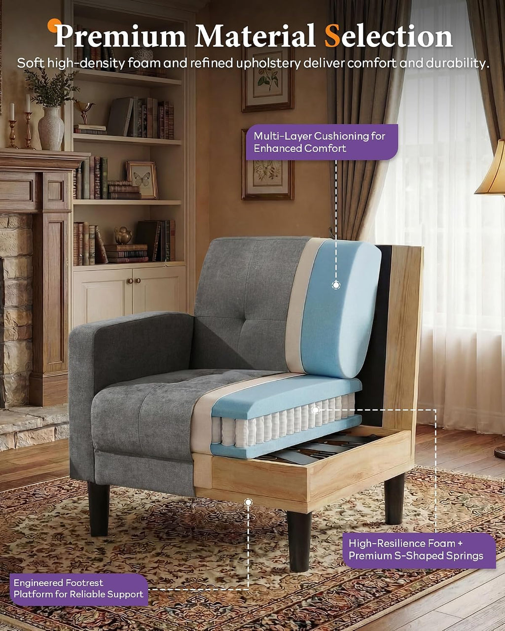 TYBOATLE Accent Chairs Set of 2 Living Room Chairs Cozy Tufted Mid Century Modern Accent Chairs with Arms for Bedroom Comfy Reading Arm Chair Small Chairs for Small Spaces Office (2, Dark Grey)