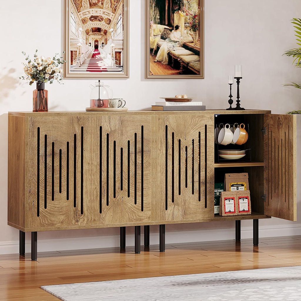 Tribesigns Set of 2 Sideboard Buffet with Storage, 59' Buffet Sideboard Cabinet with Adjustable Shelves, Accent Storage Cabinet for Living Room, Natural