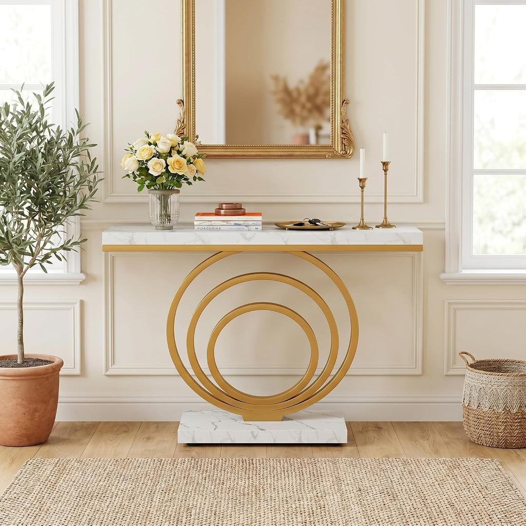 Tribesigns 41-Inch Gold Entryway Table, Modern Console Table Narrow Long, Contemporary Accent Table for Living Room, Hallway, Entrance, Faux Marble Veener Top