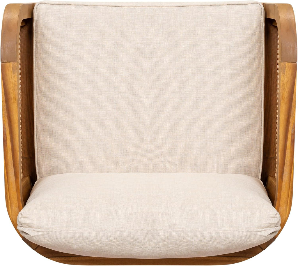 Christopher Knight Home Tilden Bohemian Acacia Wood Patio Accent Chairs, Wicker Lounge Chair Outdoor, Patio Furniture Single Sofa with Removable Cushion, Comfy Garden Reading Chair, Teak+Beige