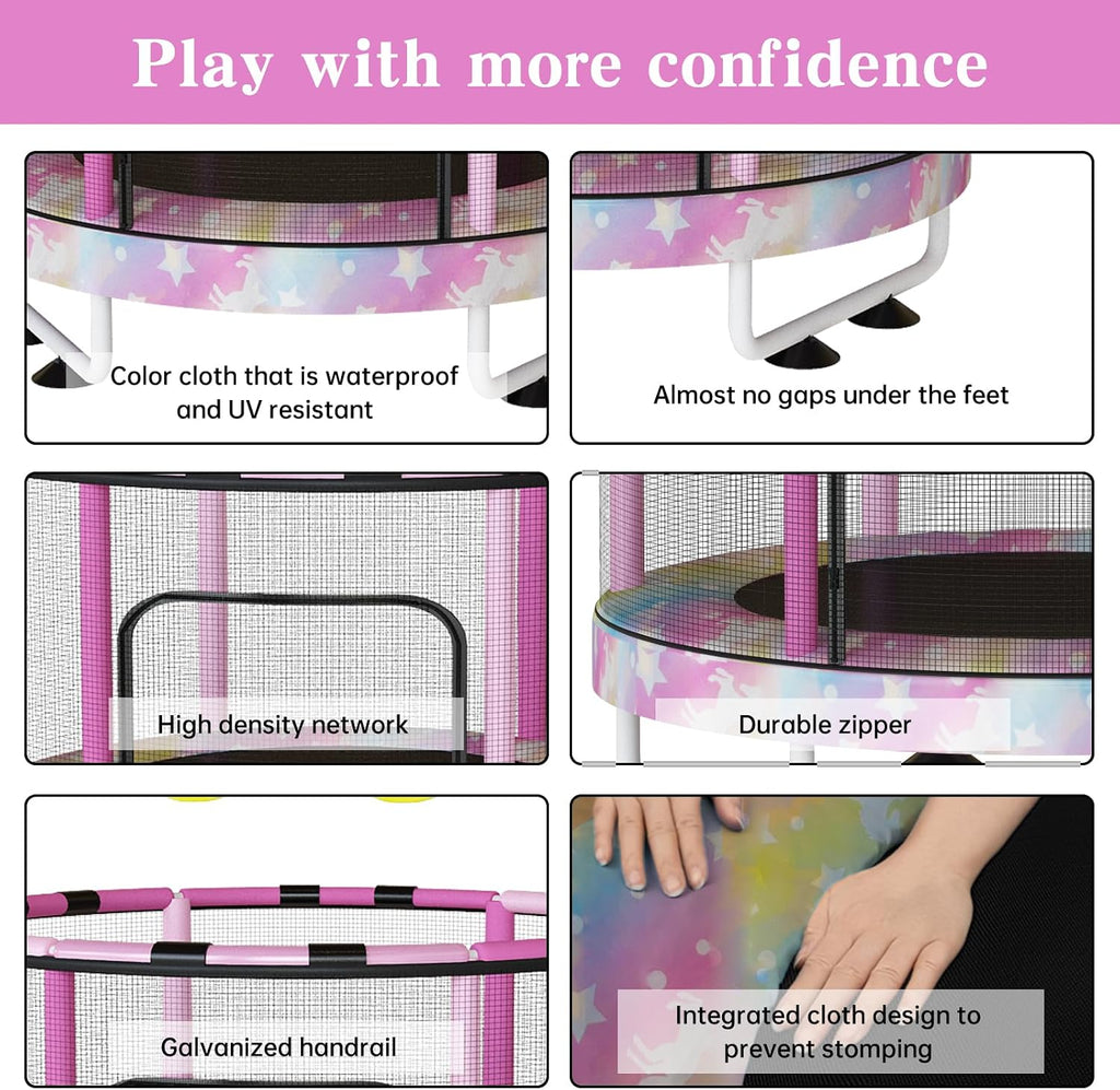 Lamerge Kids Trampoline, Toddler Bouncing Trampoline with Safety Enclosure Net, ASTM-Approved, 500lbs Capacity, Ages 1-8, Adjustable Handrail, 7-in-1, 60'