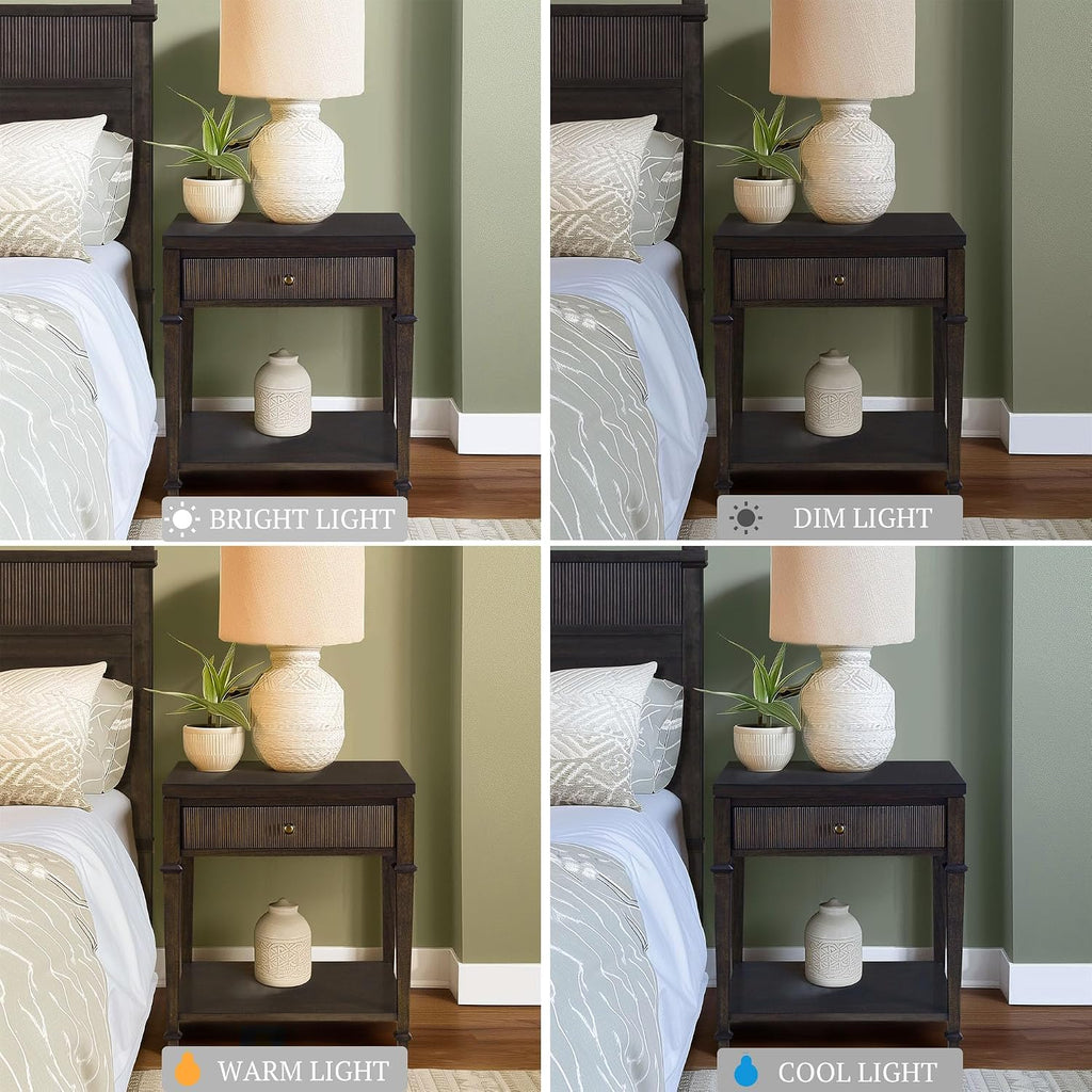 Martha Stewart Kenna Drawer Nightstand for Bedroom Nightstand with Drawer Lily Pond Collection Bedside Table Cottage Design Fluted Drawer, Metal Hardware, Coastal Bedroom Furniture, 26' H Dark Coffee