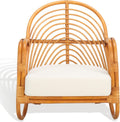 SAFAVIEH Couture Collection Ivybelle Tropical Coastal Natural Rattan/White Linen Cushion Accent Chair (Fully Assembled)