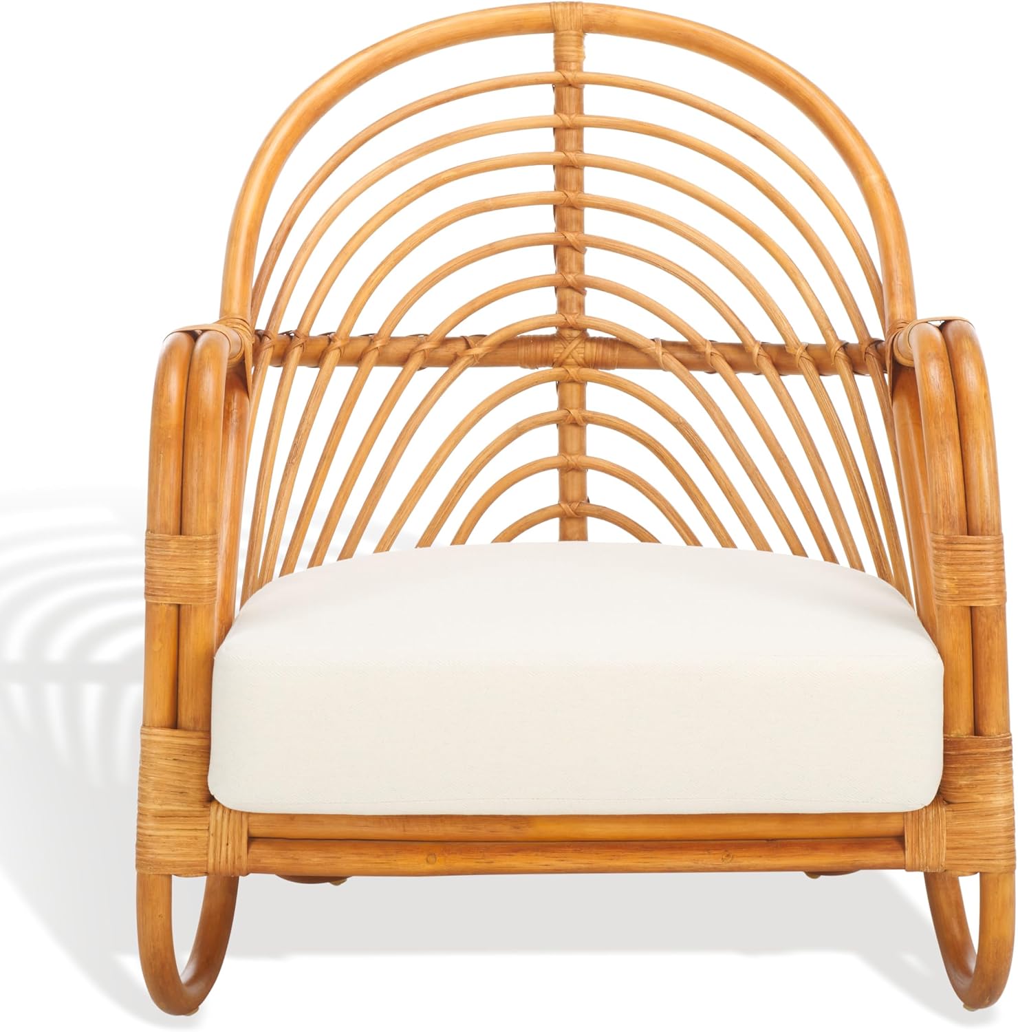 SAFAVIEH Couture Collection Ivybelle Tropical Coastal Natural Rattan/White Linen Cushion Accent Chair (Fully Assembled)