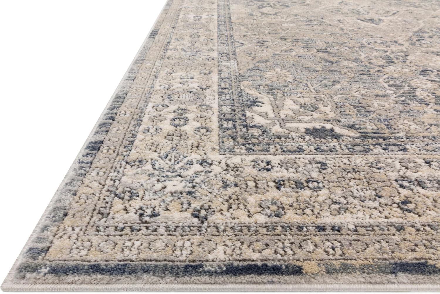 Loloi II Teagan Collection TEA-04 Sky/Natural 6'-7' x 9'-2', .25' Thick, Area Rug, Soft, Durable, Neutral, Woven, Low Pile, Non-Shedding, Easy Clean, Living Room Rug