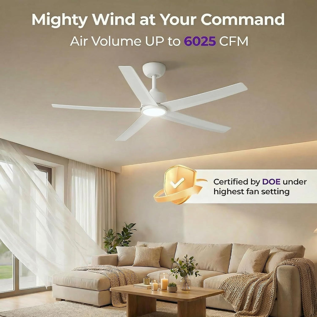 ocioc 2 Pack 52 inch Ceiling Fans with Lights and Remote Control, Ultra Quiet DC Motor, 3 Color Temperatures Modern Ceiling Fan for Bedroom Patio Indoor Covered Outdoor White