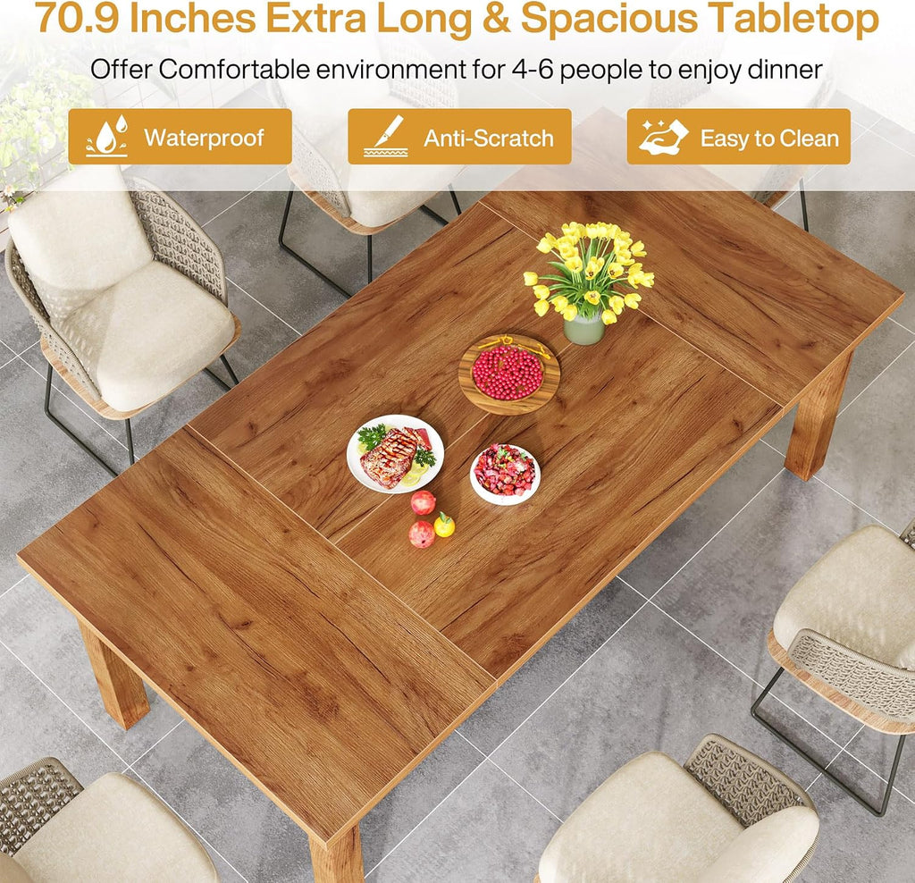 Tribesigns 70.87' Modern Farmhouse Dining Table for 6-8, Solid Wood Legs & MDF Top, Heavy Duty 350lb Capacity, Large Rectangle Kitchen Dinner Table, Easy Assembly
