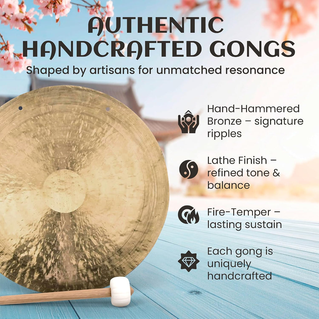 The Gong Shop Handcrafted Chinese Gong - Rich Wash & Deep Resonant Tones for Meditation, Sound Healing, Yoga or Home Decor - Stand Not Included (60' Wind Gong)
