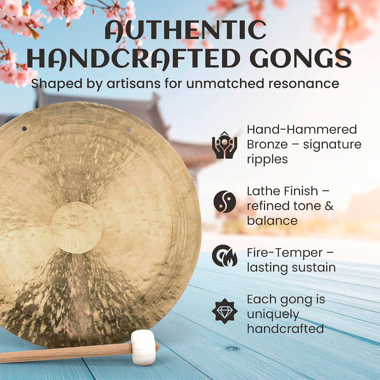 The Gong Shop Handcrafted Chinese Gong - Rich Wash & Deep Resonant Tones for Meditation, Sound Healing, Yoga or Home Decor - Stand Not Included (60' Wind Gong)