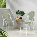 Christopher Knight Home Philomena Outdoor French Bistro Chairs Set of 2, Aluminum Patio Dining Chairs Set of 2, PE Rattan Patio Furniture Amrless Accent Chair for Garden/Backyard/Balcony, Green+White