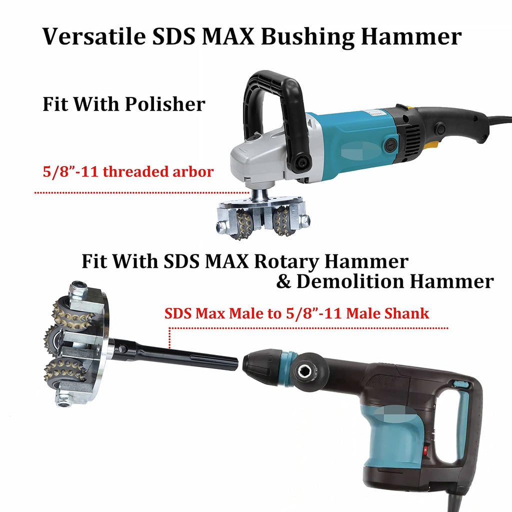 Concrete Bushing Patch Repair Prepare SDS Max Bush Hammer Bit for Rotary Hammer and Polisher, Coat Removing Stone Concrete Texturing Bushing Hammer Tool