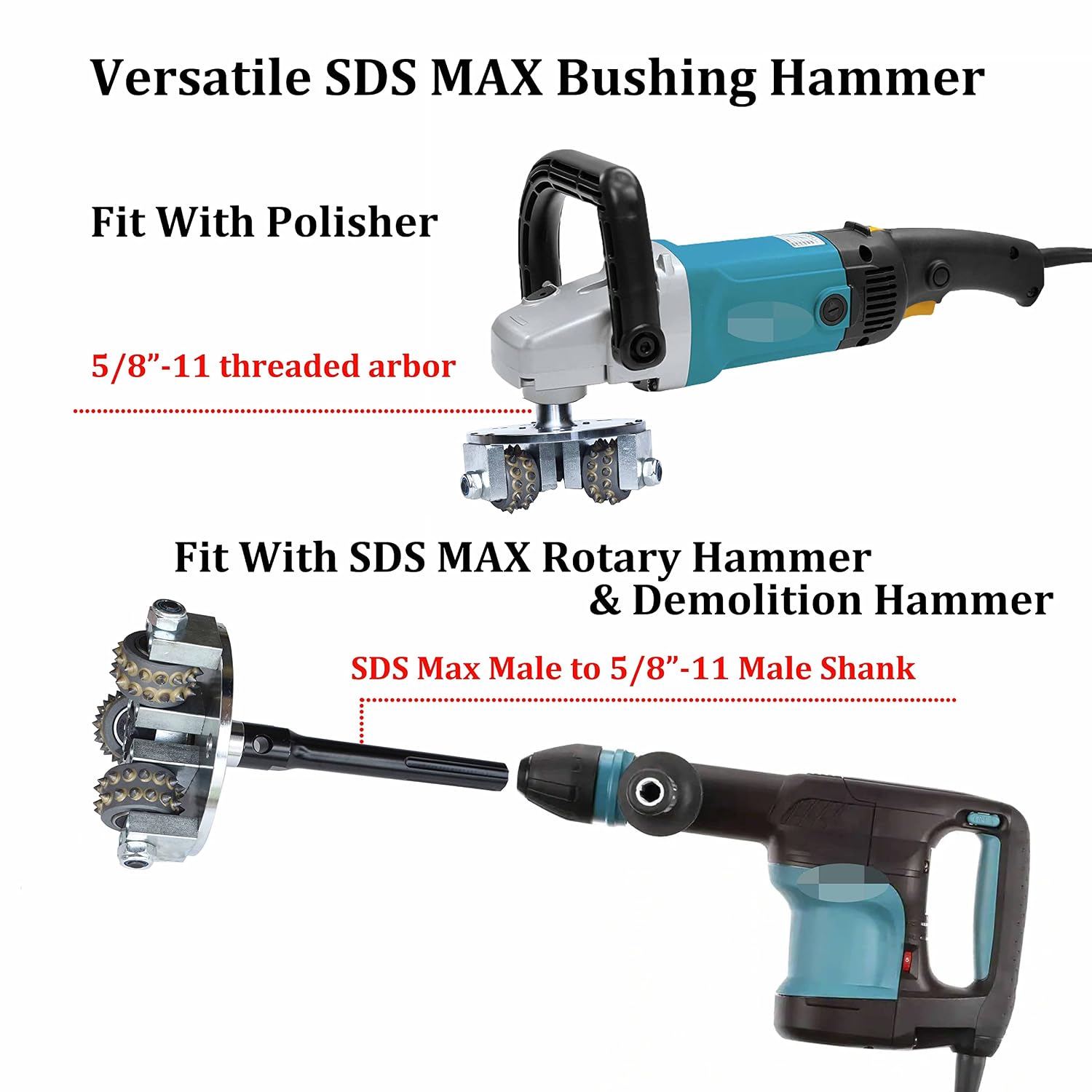 Concrete Bushing Patch Repair Prepare SDS Max Bush Hammer Bit for Rotary Hammer and Polisher, Coat Removing Stone Concrete Texturing Bushing Hammer Tool