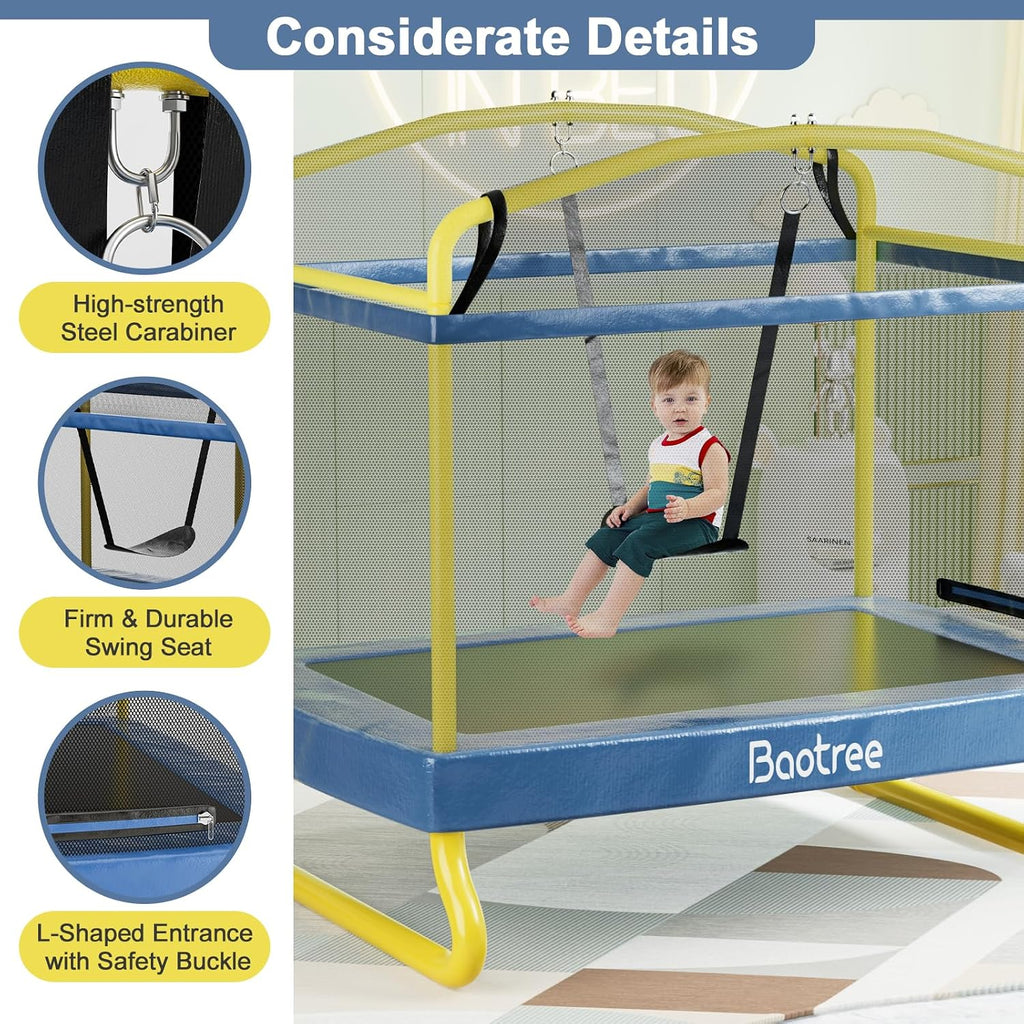 6.5FT Rectangle Trampoline for Kids, 78'ASTM Approved Recreational Trampolines with Swing, Small Toddler Trampoline with Safety Enclosure Net, Outdoor and Backyard, Gifts for Children & Boys & Girls