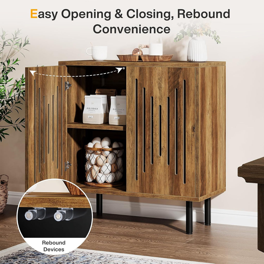 Tribesigns Set of 2 Sideboard Buffet with Storage, 59' Buffet Sideboard Cabinet with Adjustable Shelves, Accent Storage Cabinet for Living Room, Rustic Brown