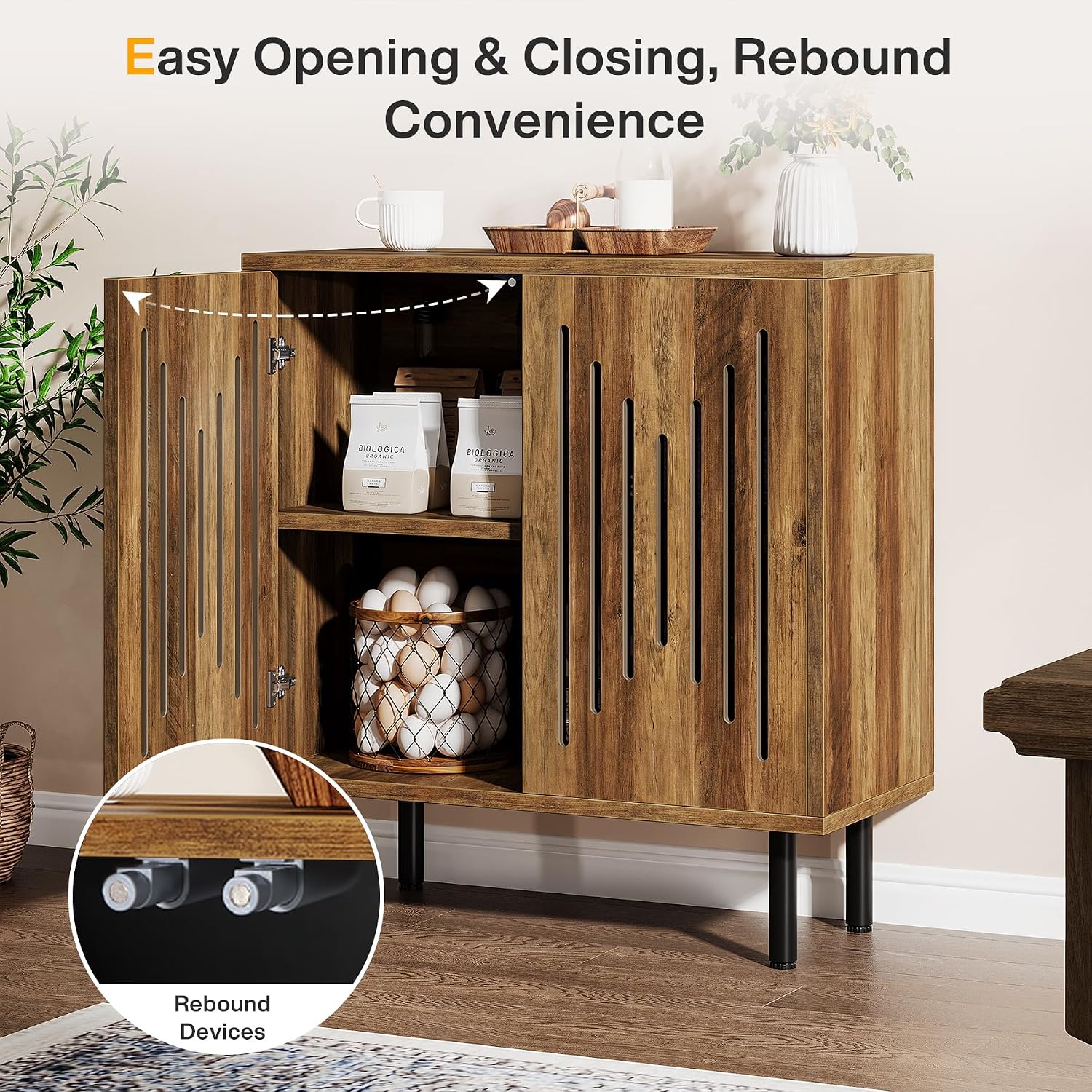 Tribesigns Set of 2 Sideboard Buffet with Storage, 59' Buffet Sideboard Cabinet with Adjustable Shelves, Accent Storage Cabinet for Living Room, Rustic Brown