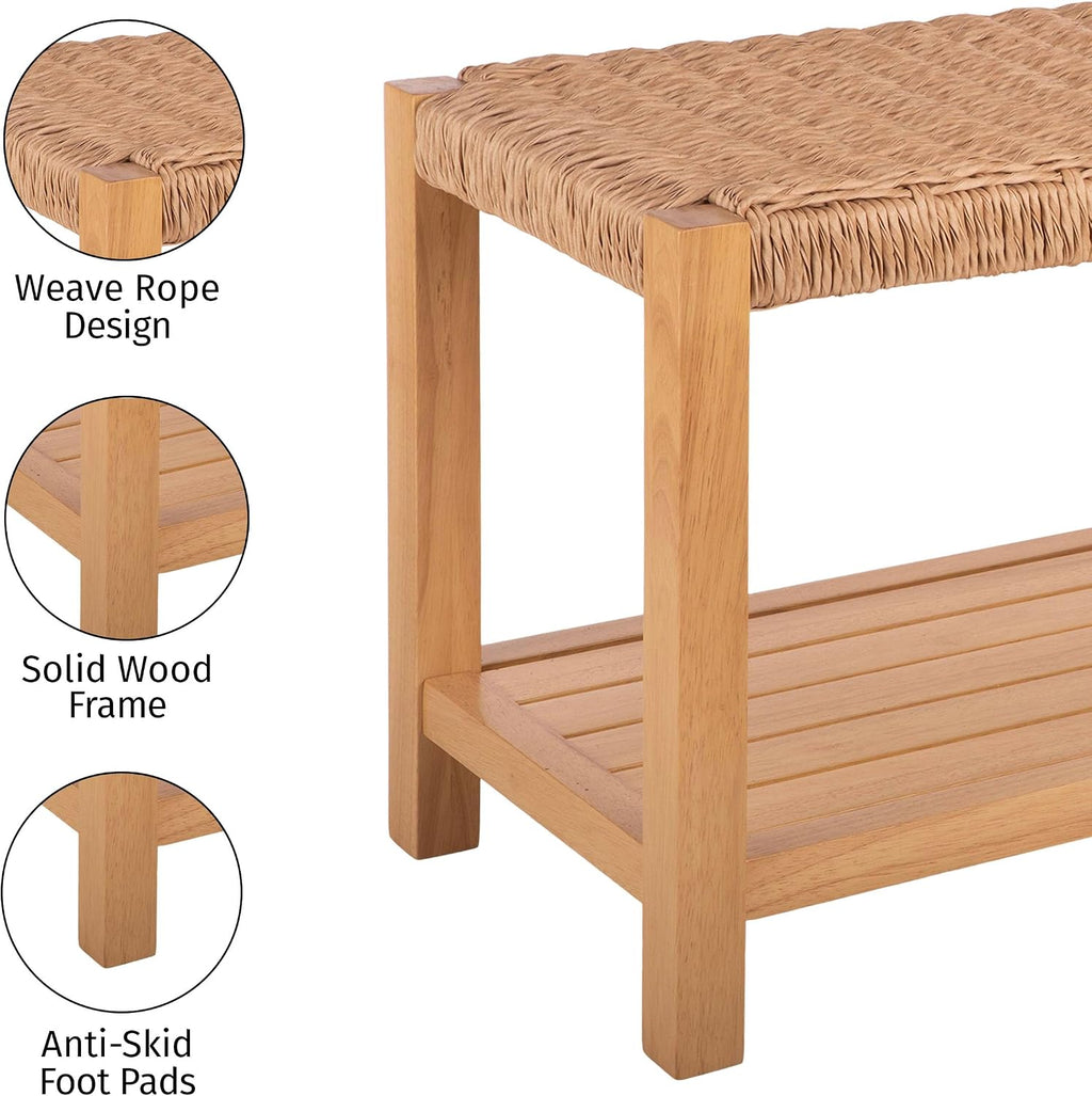 Alaterre Furniture Newport 40 Inch Solid Wood Entryway Bench - Modern Farmhouse Indoor Decorative Bench with Handcrafted Woven Rope Seat - Furniture for Entryway, Dining Room, or Kitchen (Light)