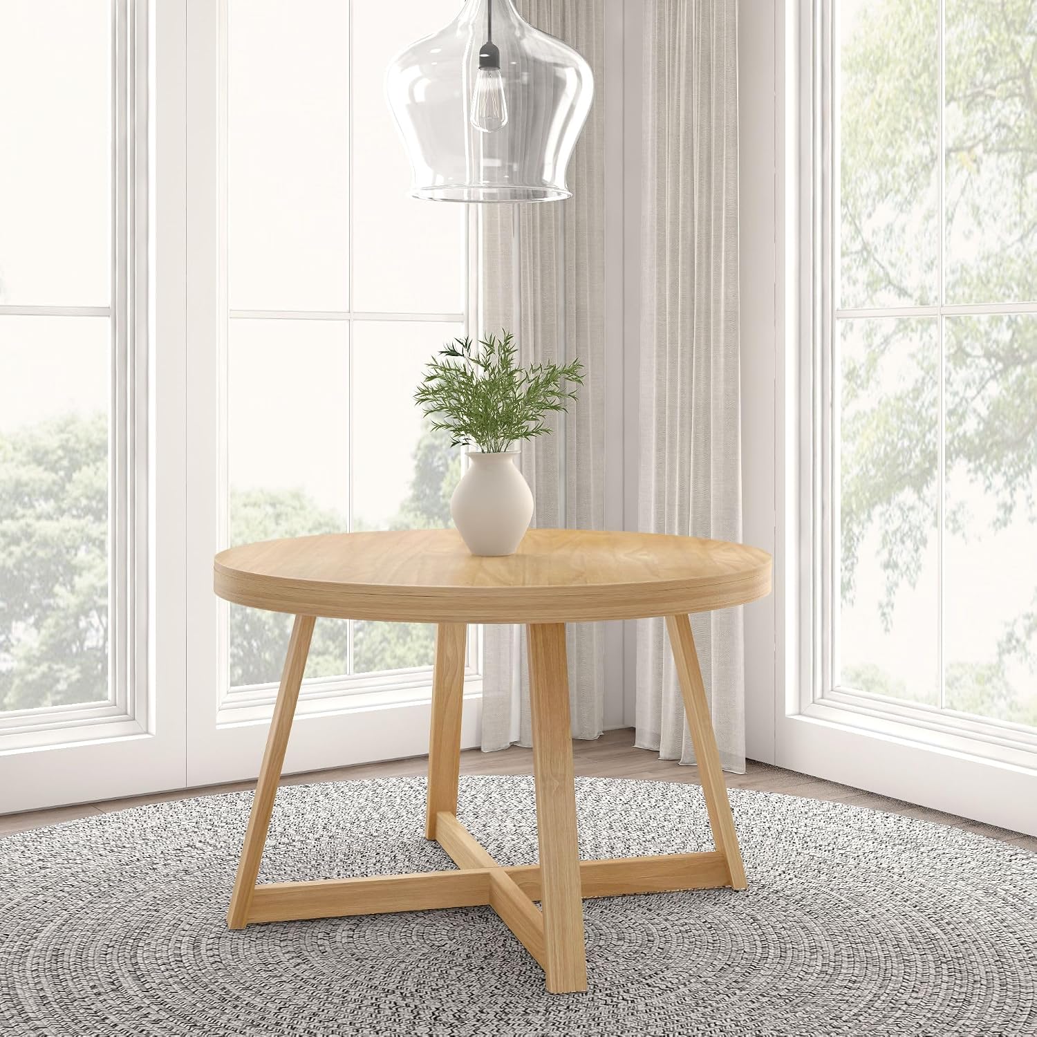 Plank+Beam Round Dining Table, 47 Inch Solid Wood Kitchen Table, Farmhouse Round Table for 4, Small Dinette Table, Blonde Wirebrush