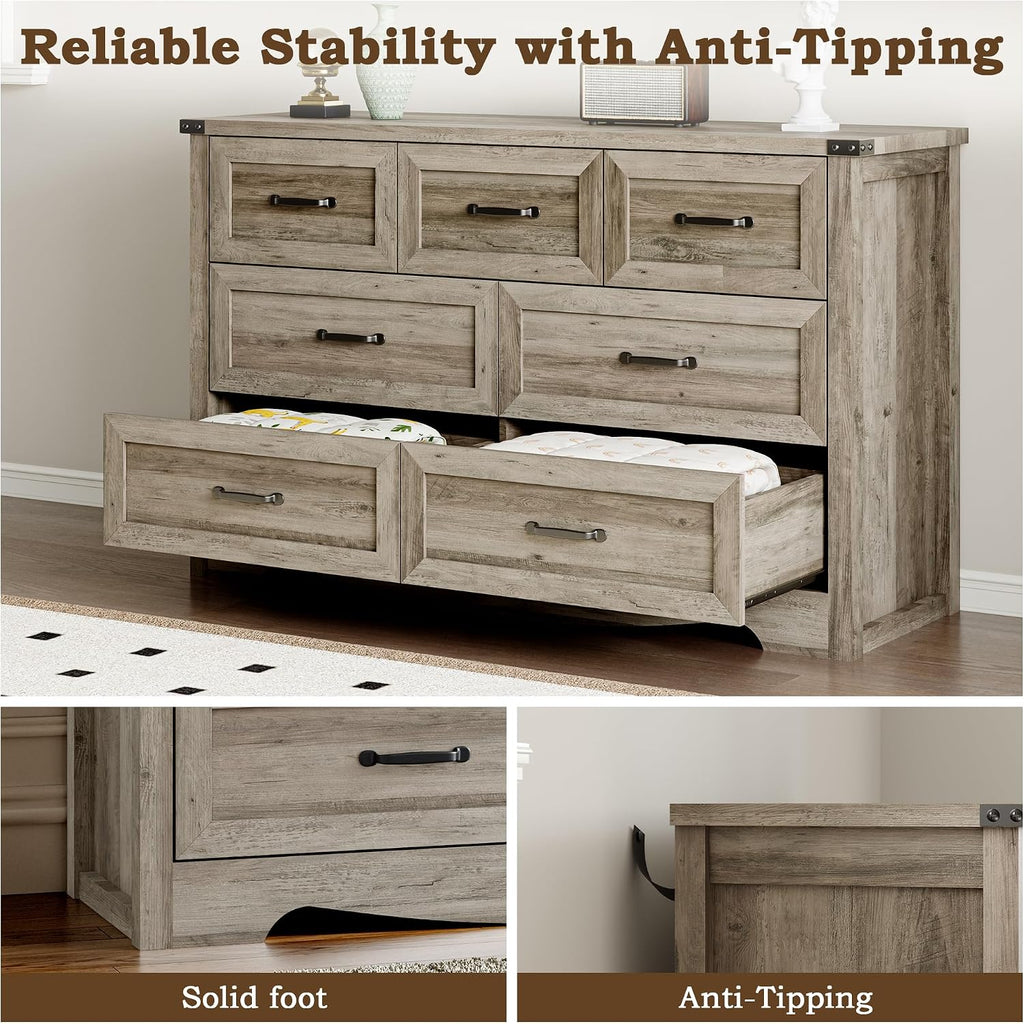 BORNOON 7-Drawer Dresser for Bedroom, Modern Wooden Chest of Drawers with Metal Handles, Anti-Tipping Design, Sturdy and Stable Storage Organizer for Living Room, Entryway, Home Office