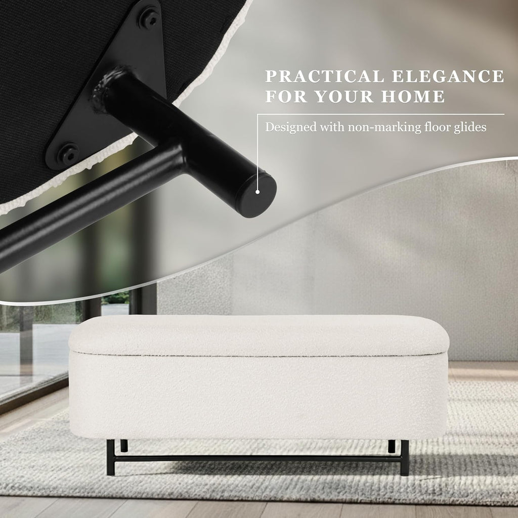 HomePop 46' Ellipse Storage Bench with Metal Legs - Cream Boucle