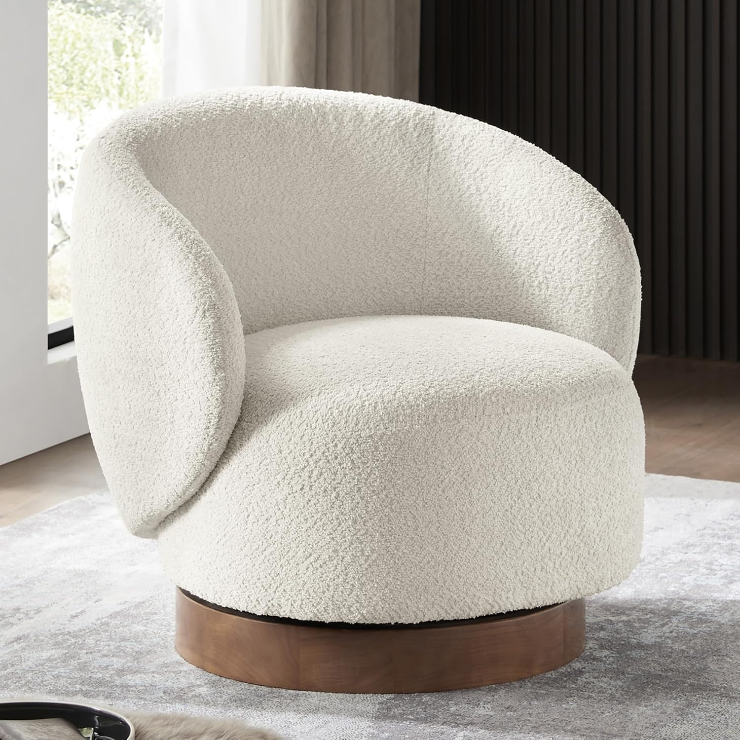 KISLOT Swivel Accent Chair Round Barrel Armchair Upholstered Performance Fabric for Living Room Bedroom Waitingroom,1 Box,Cream