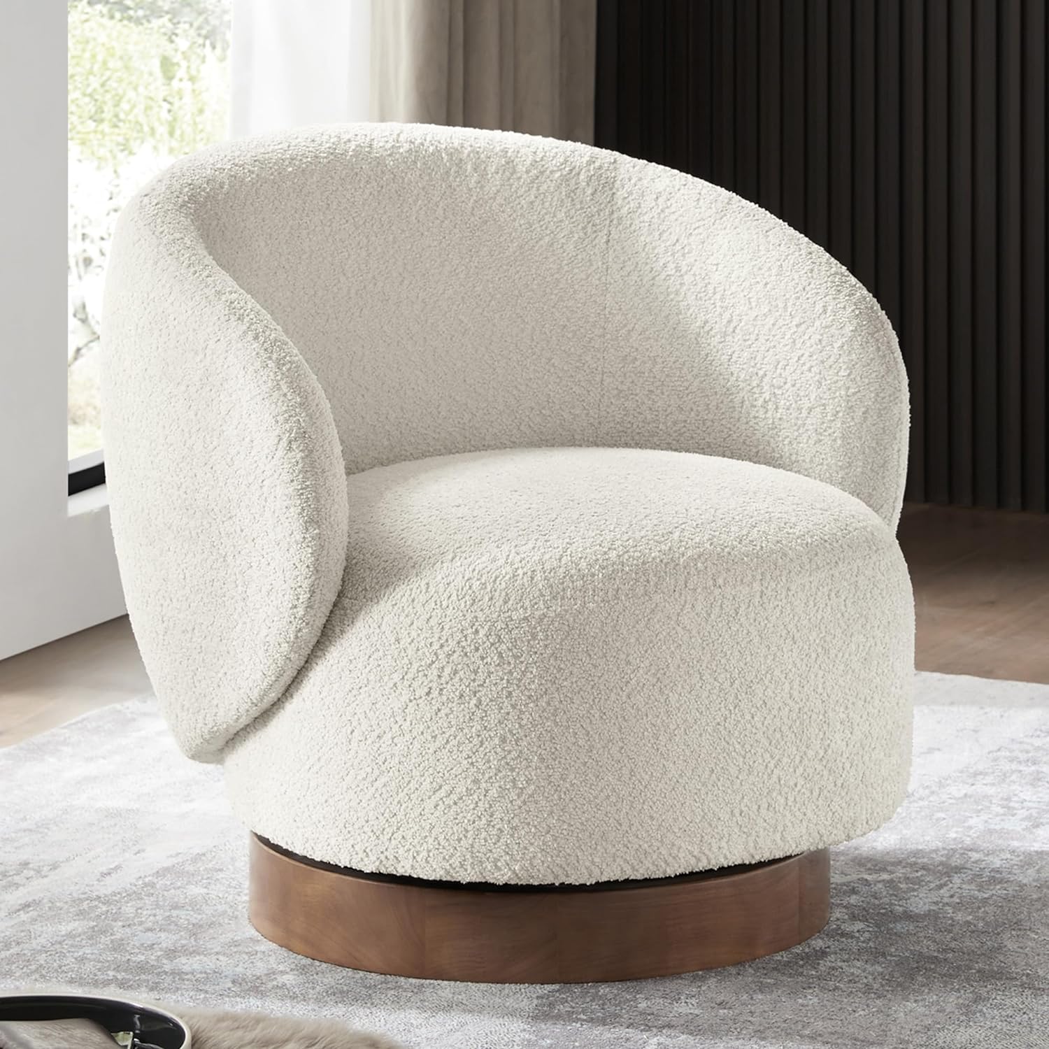 KISLOT Swivel Accent Chair Round Barrel Armchair Upholstered Performance Fabric for Living Room Bedroom Waitingroom,2 Box,Cream