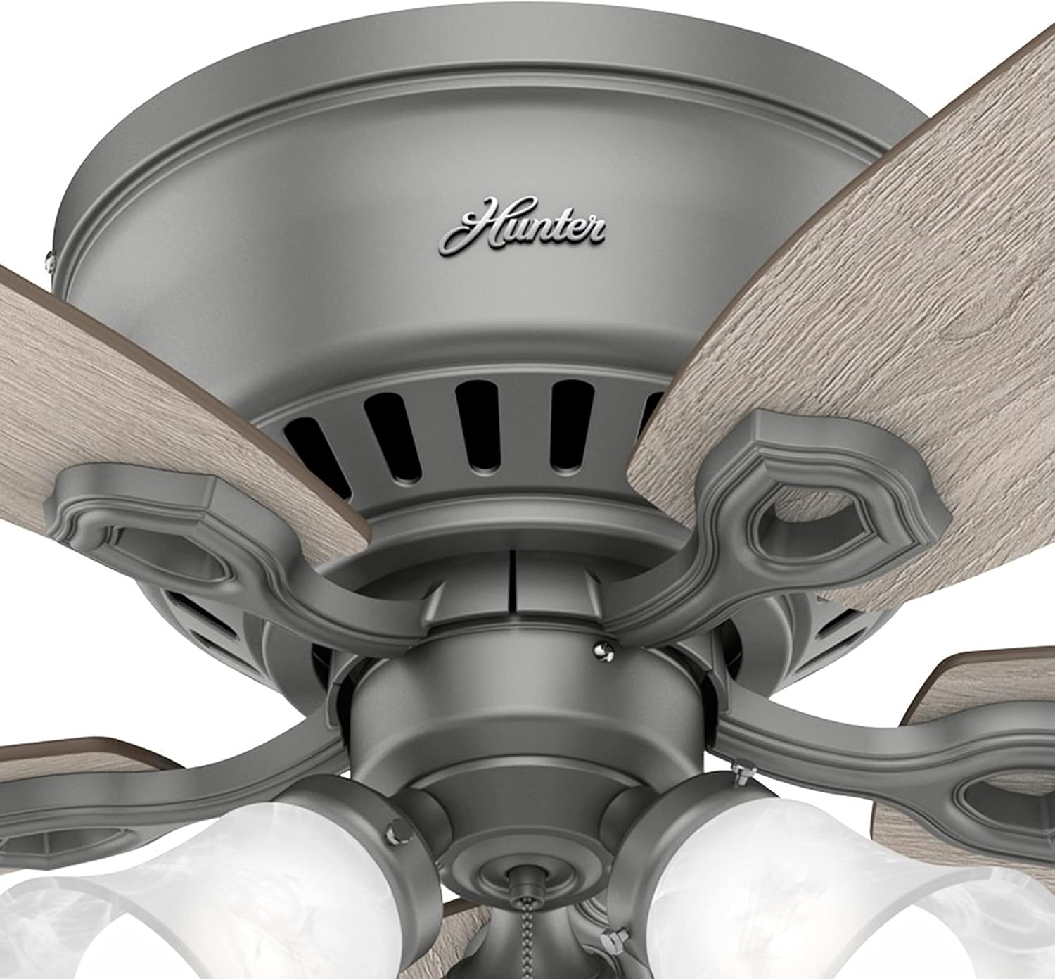 Hunter Fan 52 in Casual Matte Silver Finish Indoor Ceiling Fan with Pull Chain and Light Kit, 5 Blades (Renewed)