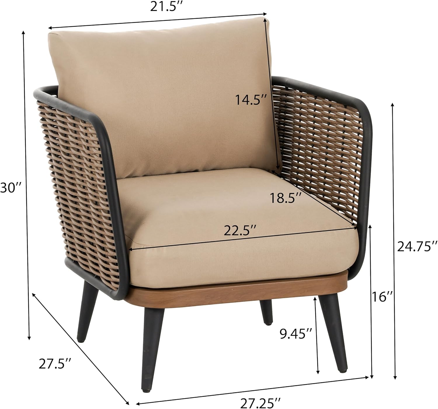 Christopher Knight Home Xayah Patio Wicker Accent Chair Set of 2, Outdoor Lounge Chair with Water-Resistant Cushion, Woven Faux Rattan Backrest & Armrest, Sturdy Metal Frame Armchair, Brown + Khaki