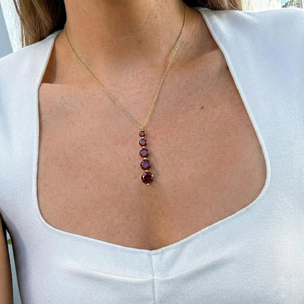 GOODSTONE JEWELS Linear Drop Pendant Necklace for Women in Yellow Gold Plated | Size 16+2 Inch Cable Chain with Lobster Clasp | Natural Birthstone Jewelry Gift for Her