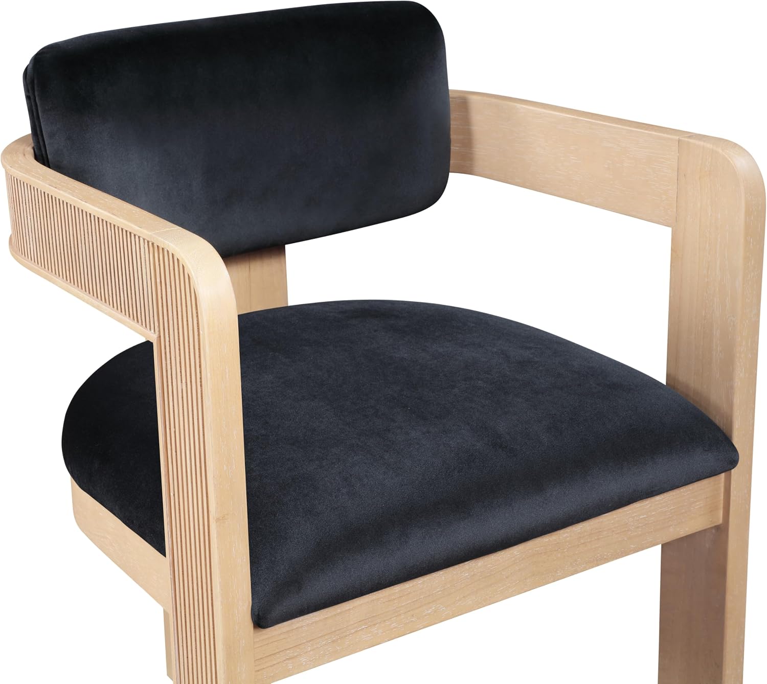Meridian Furniture Sacha Collection Art Deco Dining Chair, Solid Fluted Wood, 22.5' W x 22' D x 31' H, Set of 2 (Black, Natural Finish, Velvet)