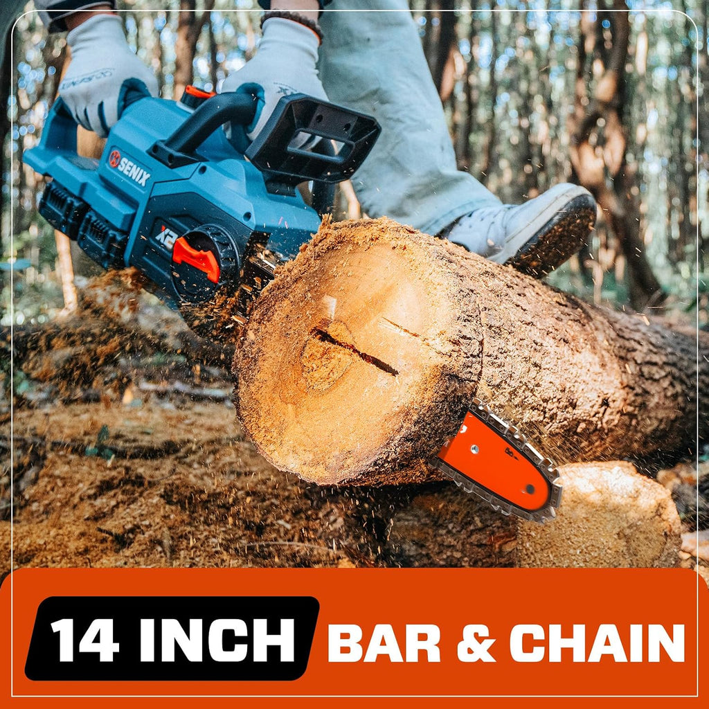 SENIX 40V 14' Electric Chainsaw, Cordless Battery Powered Chainsaw, Brushless Chain Saw, Includes 2x4Ah Batteries & Charger, Garden Tool for Trees, Pruning, Branch Cutting, Yard, Gift, CSX2-M2