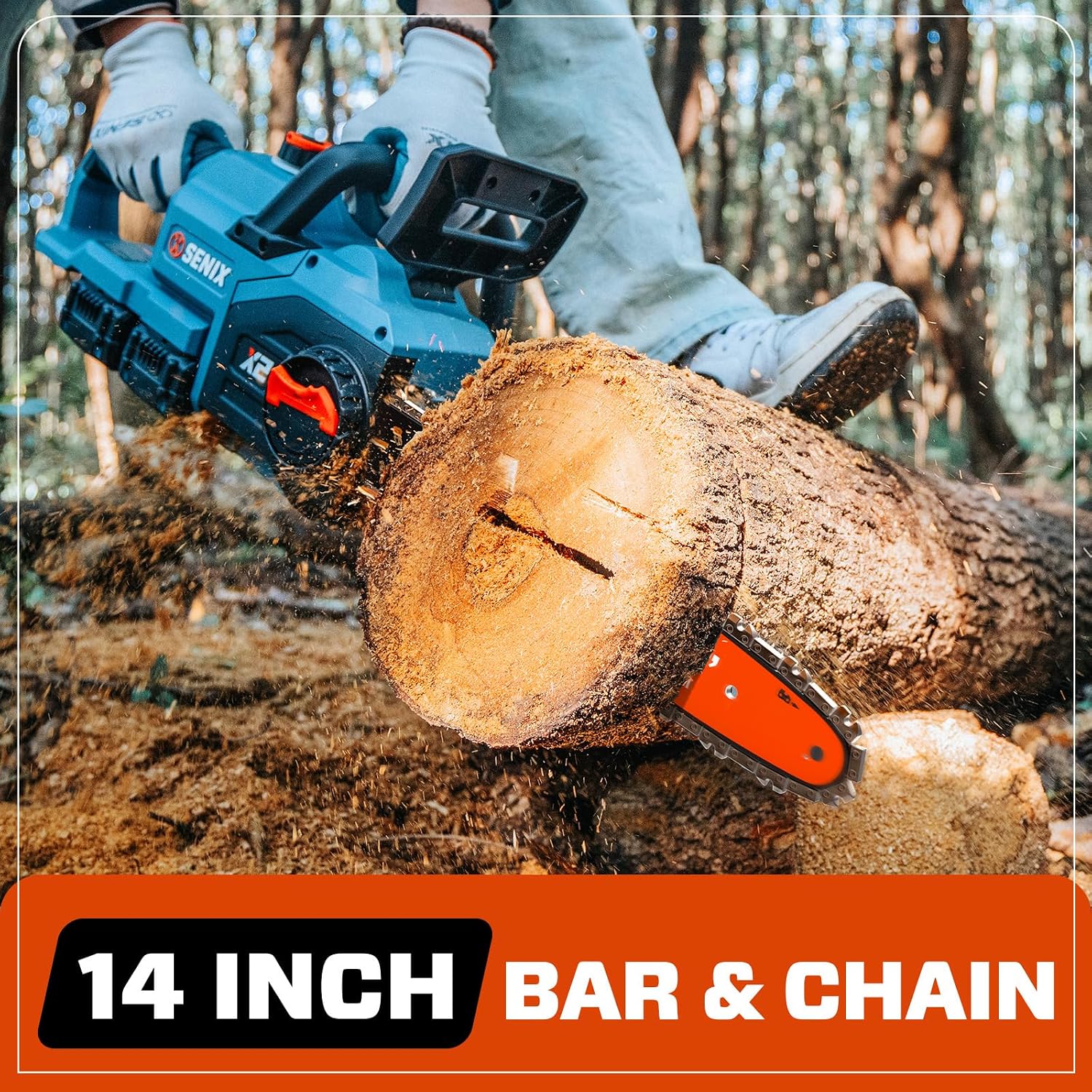 SENIX 40V 14' Electric Chainsaw, Cordless Battery Powered Chainsaw, Brushless Chain Saw, Includes 2x4Ah Batteries & Charger, Garden Tool for Trees, Pruning, Branch Cutting, Yard, Gift, CSX2-M2