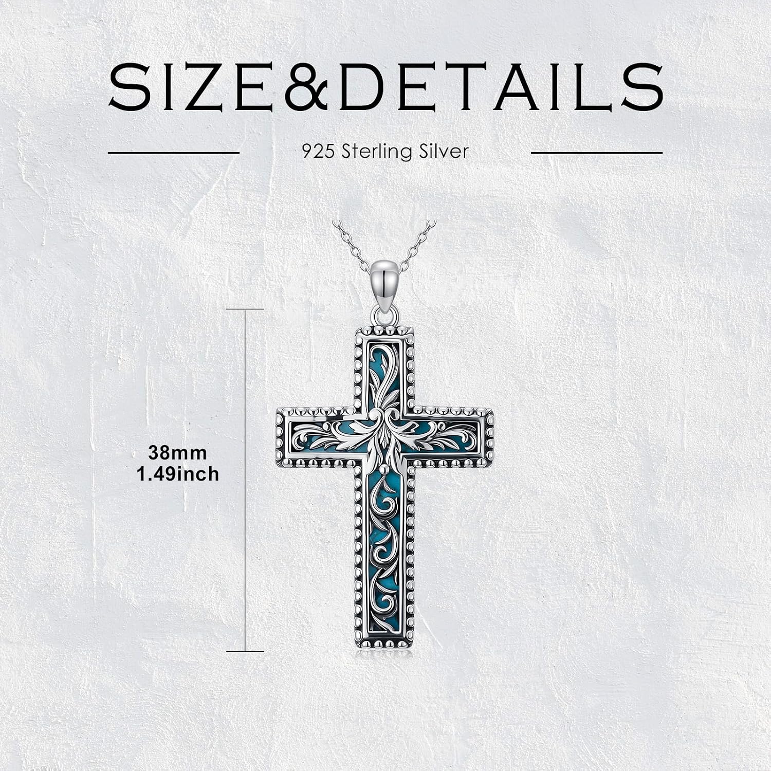 Natural Turquoise Cross Pendant Necklace for Women 925 Sterling Silver 1.2mm Cable Chain and Pendant with Genuine Turquoise Jewelry Gifts for Her 147022