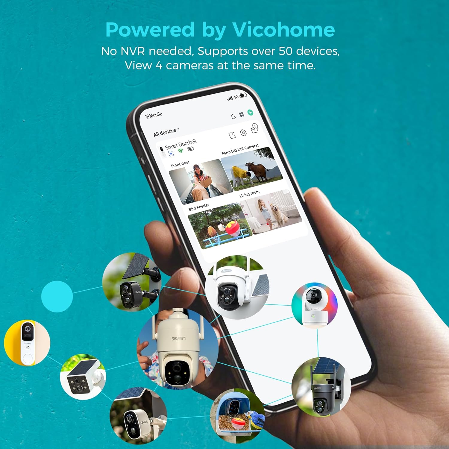 Vicohome AI 2K Outdoor Solar Battery Security Cam & Indoor Plug-in Cam System, Two Way Audio, Motion Detection, 360° View, Easy to Setup, Color Night Vision, Audible Siren, 180 Days Exchange Policy