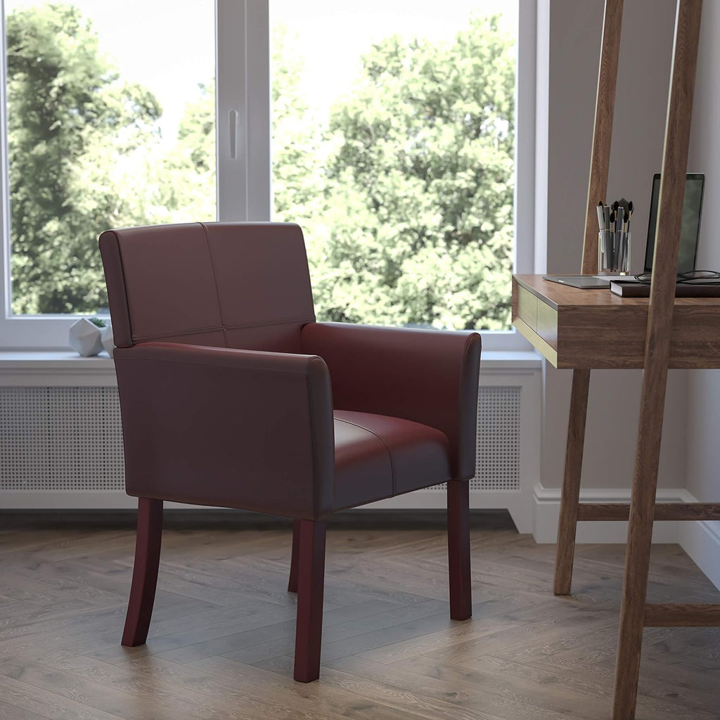 Flash Furniture Taylor Burgundy LeatherSoft Executive Side Reception Chair with Mahogany Legs