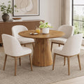45'' Round Dining Table, Small Round Dining Room Table, One-Piece Tabletop and Stable Pedestal Base, Mid Century Modern Wood Dinner Table for Kitchen Dining Room, Apartment