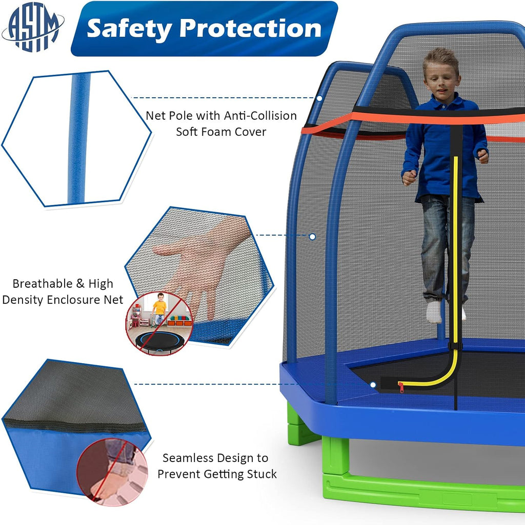 GYMAX Trampoline for Kids, 7FT Toddler Trampoline with Safety Enclosure Net & Seamless Spring Pad, Heavy Duty Small Indoor/Outdoor Trampoline for Boys, Girls Age 3+