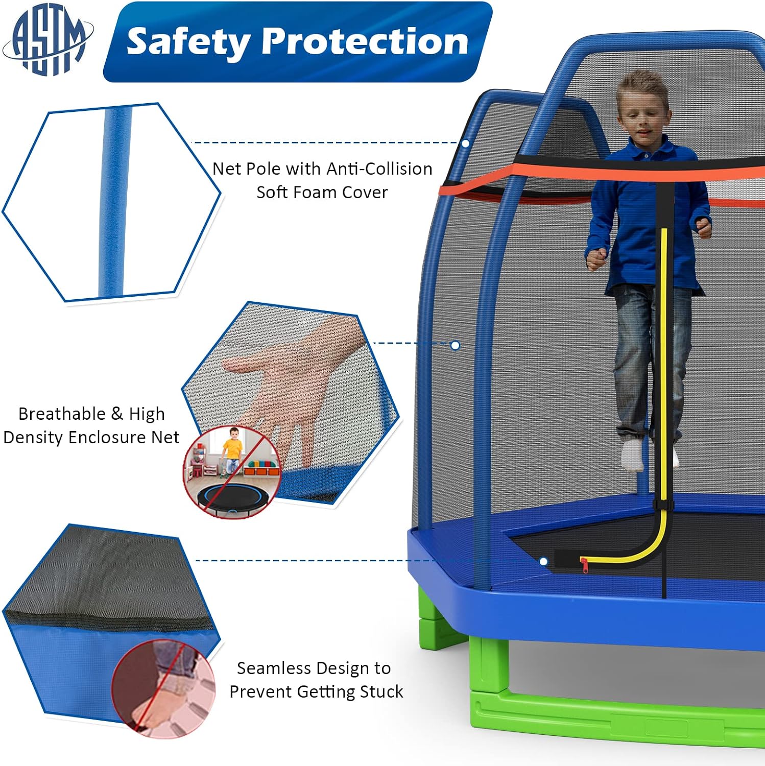 GYMAX Trampoline for Kids, 7FT Toddler Trampoline with Safety Enclosure Net & Seamless Spring Pad, Heavy Duty Small Indoor/Outdoor Trampoline for Boys, Girls Age 3+