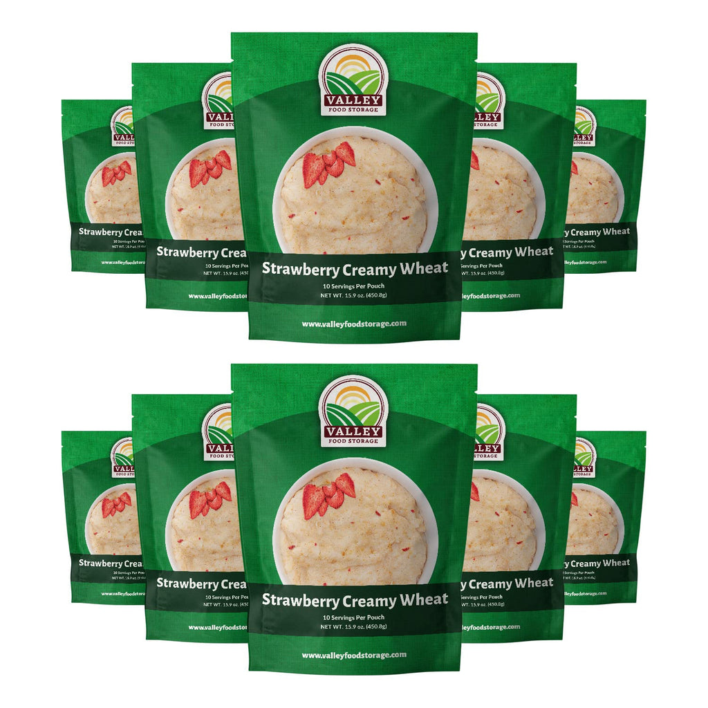 Valley Food Storage Freeze Dried Strawberry Creamy Wheat | 10-Bag Bucket, 100 Servings | Premium Emergency Food Supply, 25 Year Shelf Life | Survival Breakfast Food for Prepper Storage & Camping
