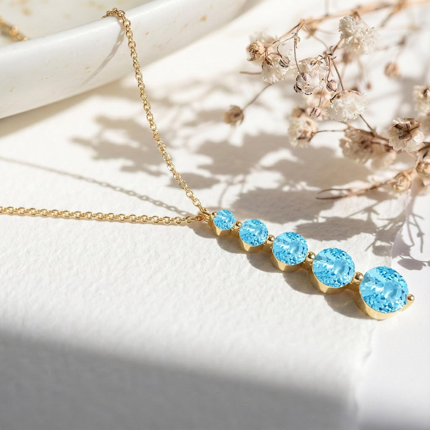 GOODSTONE JEWELS Linear Drop Pendant Necklace for Women in Yellow Gold Plated | Size 16+2 Inch Cable Chain with Lobster Clasp | Natural Birthstone Jewelry Gift for Her