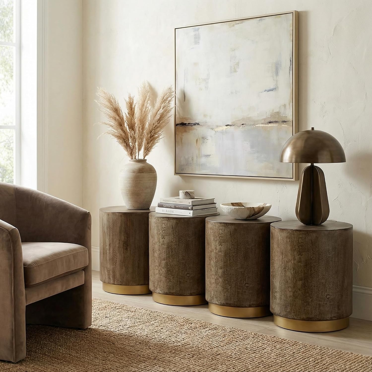 Cortesi Home Tunbridge Round Wooden End Table Ottoman