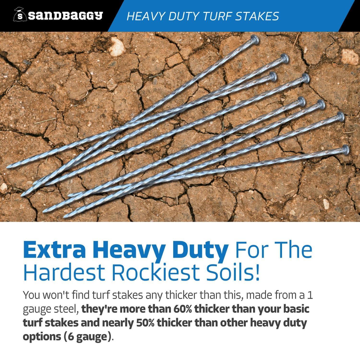 Sandbaggy 18' Heavy Duty Galvanized Artificial Turf Stakes - Spiral Landscape Nails - Ground Spikes/Pins, Synthetic Grass, Lawn, Edging, Weed Barrier Fabric (18 inch - Ultra Heavy Duty, 150, Count)