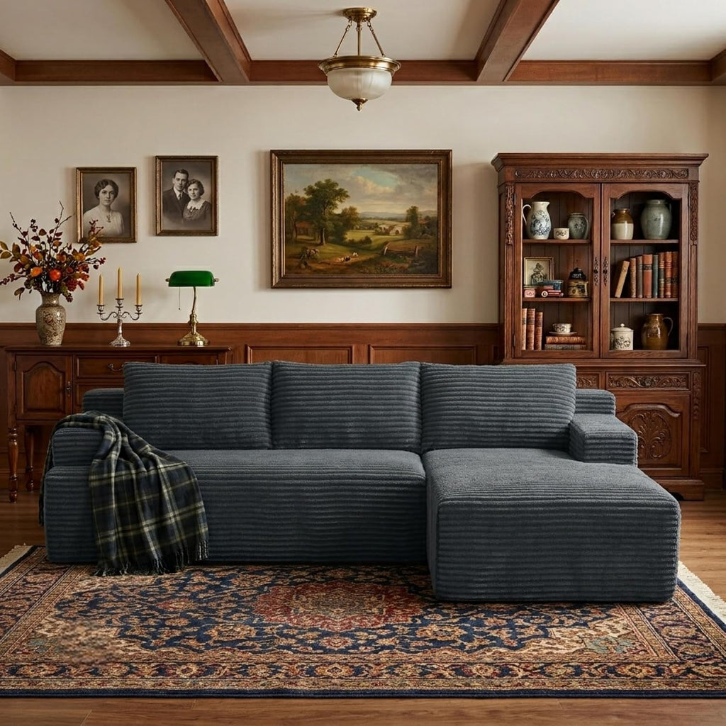 96' Right Facing Sectional Sofa Boneless Couches for Living Room - L Shaped Compressed Cloud Couch with Deep Seat in A Box