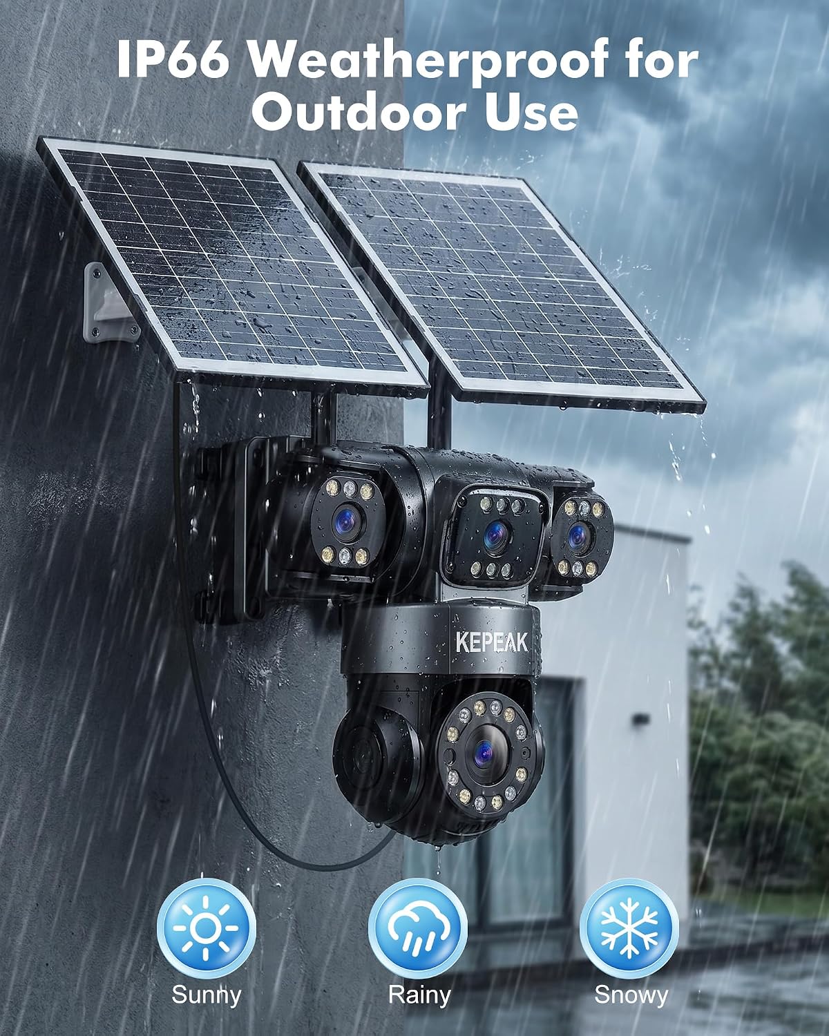KEPEAK 4G LTE Cellular Solar Security Camera Wireless Outdoor, 4 Lens No WiFi Solar Powered Camera, Color Night Vision, PIR Motion Sensor, 2 Way Talk, Built in SIM Card