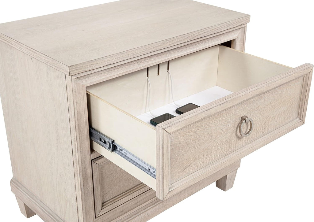 Coaster Home Furnishings - Pembroke - Wood - 2-Drawer Nightstand with Ring Pulls, Stepped Trim, Cable Access and Wood Grain Detail - Bedroom - Washed Oak - 215922