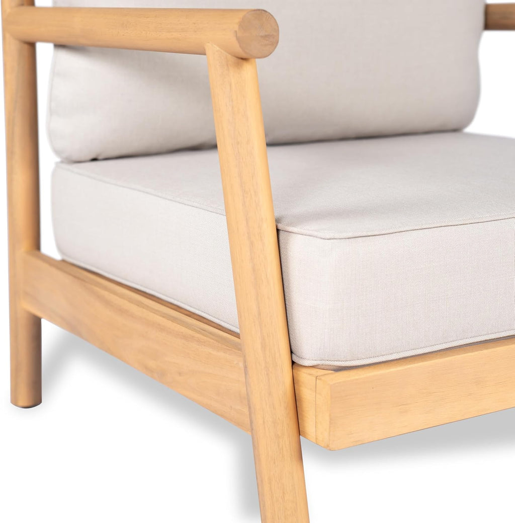 Christopher Knight Home Jorine Outdoor Club Chairs Set of 2, Acacia Wood Accent Chair, Wooden Armchair with Cushions, Open Back Comfy Seating Louge Single Sofa for Backyard Garden Balcony, Teak+Beige